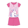 Unikornis nyári rövid ujjú gyerek pizsama - pamut jersey pizsama - rózsaszín - 116