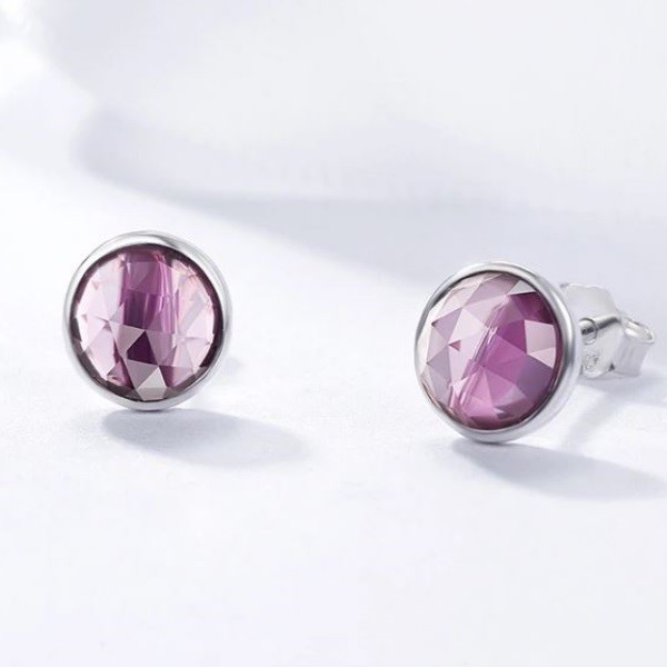 Ékszerkirály Ezüst fülbevaló, cirkónium kristállyal, lila