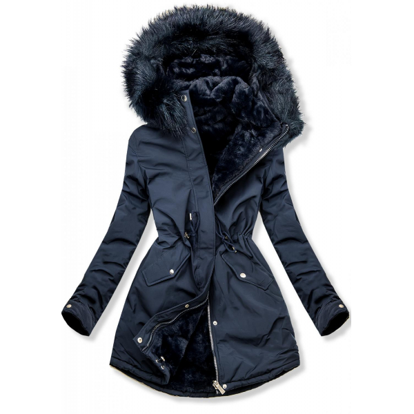 Butikmoda Sötétkék színű téli parka kék színű plüssel GLAMI.hu Babakék színű hosszított kabát kapucnival Butikmoda
