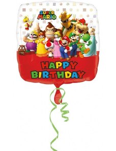 Super Mario fólia lufi Happy Birthday 43cm