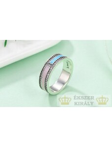 Ékszerkirály Strasszos ezüst gyűrű pink-kék, 6-os méret