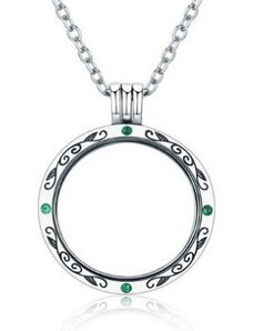 Ékszerkirály Ezüst nyaklánc nyitható, kör alakú medállal, zöld
