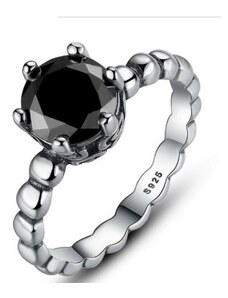 Ékszerkirály Ezüst gyűrű fekete kristállyal, 9-s méret