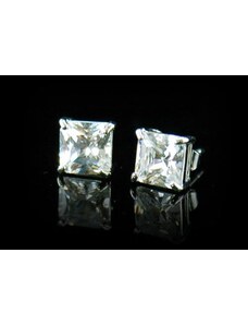 Fehérarannyal bevont férfi fülbevaló négyzet alakú szimulált gyémánttal ( 6 mm-es ) 1 pár (1519.)