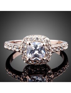Rózsaarannyal bevont klasszikus gyűrű cirkónia kristályos díszítéssel #6,5 (0613.)