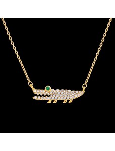 Arannyal bevont krokodil nyaklánc áttetsző CZ kristályokkal (0741.)