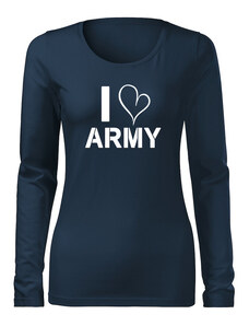 DRAGOWA Slim női hosszú ujjú póló i love army, sötétkék 160g/m2