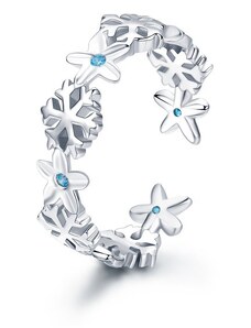 EdenBoutique Állítható ezüst gyűrű Snowflake and Flowers