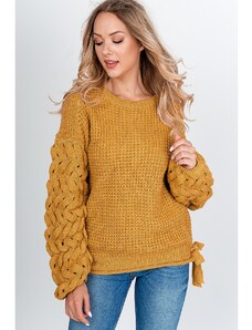 Kesi Women's knitted sweater with bows - mustard,