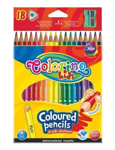 COLORINO KIDS Színes ceruzakészlet 18 db-os, (1 db fluo), hegyezővel, Colorino trio, háromszög test