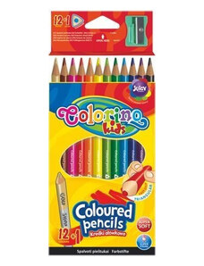 COLORINO KIDS Színes ceruzakészlet 12+1, hegyezővel, Colorino trio, háromszög test