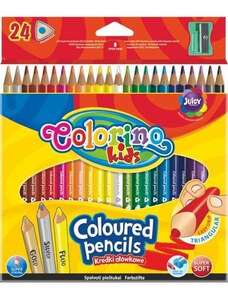 COLORINO KIDS Színes ceruzakészlet 24 db-os, (1 db fluo,arany,ezüst szín), hegyezővel, Colorino trio, háromszög test