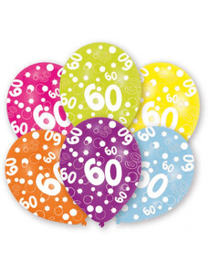 KORREKT WEB Happy Birthday 60 Colorful léggömb, lufi 6 db-os 11 inch (27,5cm)