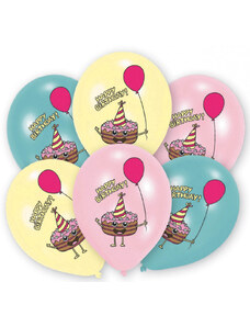 KORREKT WEB Happy Birthday Cake léggömb, lufi 6 db-os 11 inch (27,5cm)