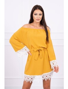 KS Női nyári ruha csipkével 9034 mustár színben