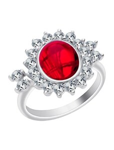 Ezüst gyűrű Kamélia Cseh kristály Preciosa 6108 63 - piros