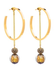 Luxus acél fülbevalók gyűrűk Ribes val vel tekercselés gyöngyök val vel 24k arannyal Preciosa 7349Y21