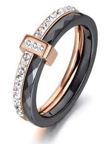Ékszerkirály Női gyűrű, dupla, nemesacélból, rosegold-fekete, 6-os méret