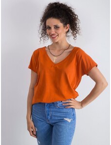 Fashionhunters V-nyakú pamut póló, sötét narancssárga