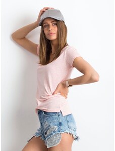 Fashionhunters Mélange rózsaszín V-nyakú póló