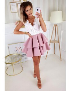Fehér-rózsaszín mini alkalmi ruha csipkével