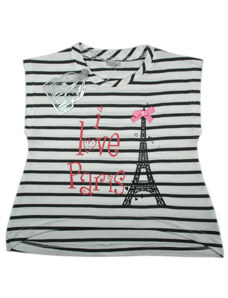 Párizs felső, fekete-fehér csíkos, 'I love Paris', Funky Diva
