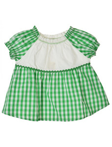 Brums fehér, zöld kockás lányka ruha – 74