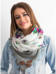 Fashionhunters White and grey scarf with floral print