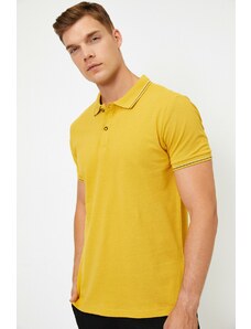 Koton férfi sárga póló nyak gomb részlet gallér és kar vége csíkos Slim Fit póló