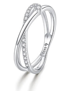 Ékszerkirály Ezüst gyűrű, dupla karika, kristállyal, 7-es méret