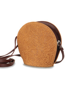 Glara Leather round handbag flower motif