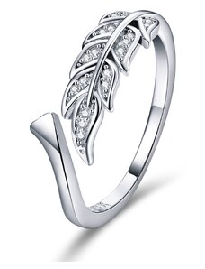 EdenBoutique Állítható ezüst gyűrű levéllel és kristályokkal