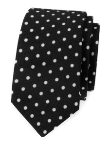 Avantgard Fekete keskeny nyakkendő, fehér pöttyökkel