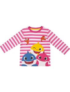 BASIC Rózsaszín csíkos lány póló - Baby Shark