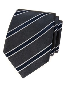 Avantgard Szürke selyem nyakkendő, kék csíkkal, díszdobozban