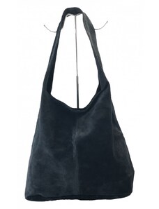 ITALIANO LEORA fekete Olasz velúr bőr női zipzáras shopper táska