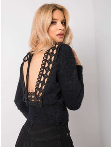 Fashionhunters Fekete pulóver hátsó nyakkivágással