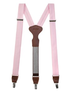 Avantgard Y alakú rózsaszín nadrágtartó, bőr középpel, csipeszes fogatással ajándék csomagolásban