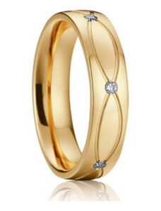 Ékszerkirály Női karikagyűrű hullámmintával, titánacél, aranyszínű, 10-es méret
