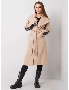 BASIC Bézs női kabát csíkokkal az ujjakon -LK-PL-508316.95P-beige