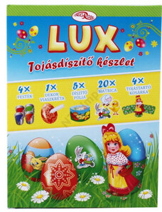 Egyéb Lux tojásdíszítő, tojásfestő szett húsvétra, 34 db-os (4 színű tojásfesték, kréta, 5 db fólia, 20 db matrica, 4 db kivágóív)
