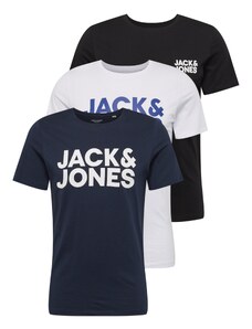 JACK & JONES Póló tengerészkék / encián / fekete / fehér