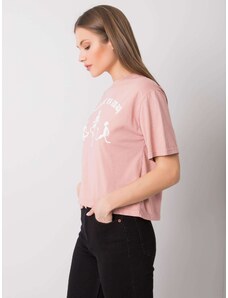 Fashionhunters RUE PARIS Piszkos rózsaszín póló nyomtatással