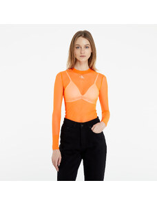 Női póló Calvin Klein Jeans Mesh High Neck Long-Sleeved Top Shocking Orange