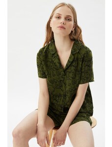 Trendyol zöld nyomtatott szőtt pizsama szett