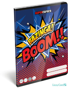LIZZY CARD Képregényes tűzött füzet A/5, 32 lap vonalas 1.osztály (14-32), Supercomics Bazinga