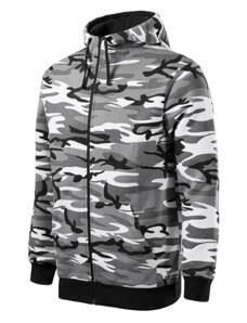 Malfini Camo Zipper terepmintás pulóver kapucnival, camouflage grey, 300 g/m²