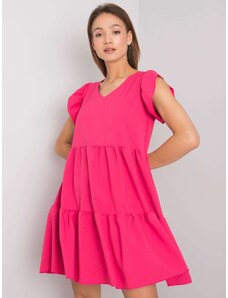 Fashionhunters RUE PARIS Rózsaszín ruha fodrokkal