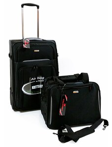 Touareg fekete, fedélzeti táskás bőröndszett TG-6114-M+táska szett