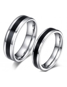 Ékszerkirály Férfi karikagyűrű, rozsdamentes acél, fekete csíkkal, 13-as méret